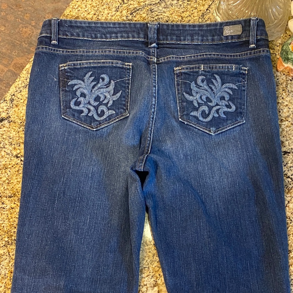 PAIGE Very Rare Premium Dark Blue Embroidered Back-Pocket Bootcut Jeans
